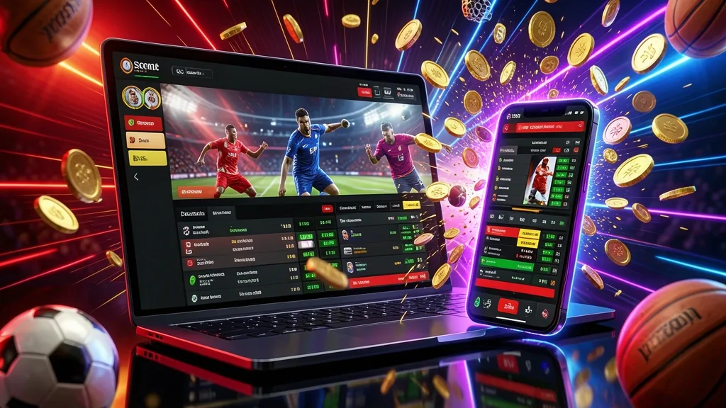 Laptop and smartphone displaying live sports betting interfaces