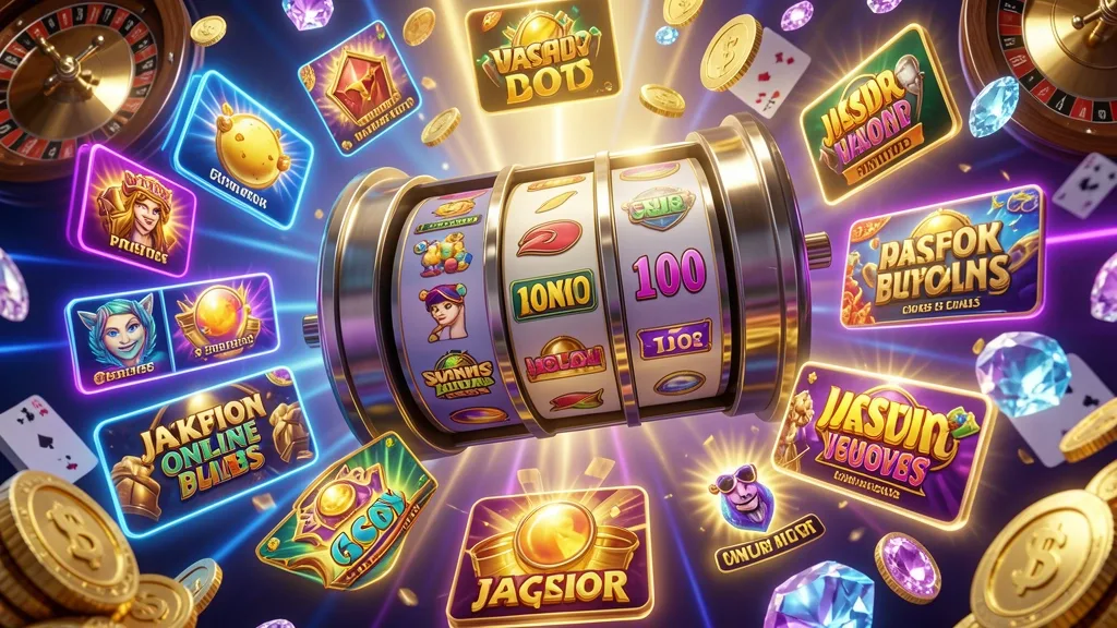 Virtual slot reels and floating online slot game tiles